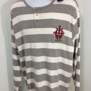 AKOO Mens Henley Long Sleeve Gray striped shirt